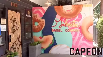 A break-in created a new slogan for a Galveston bagel business owner to cover damage costs